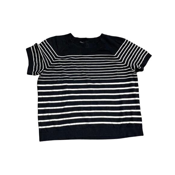 Talbots Black and White Striped Top Cotton Blend Blouse Size Large Casual Preppy - Picture 1 of 4